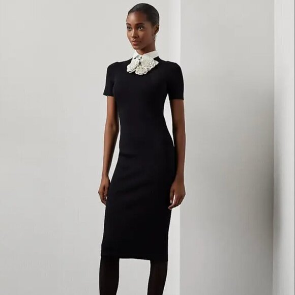 Ralph Lauren Purple Label Woven-Collar Sweater Day Dress - Picture 1 of 14